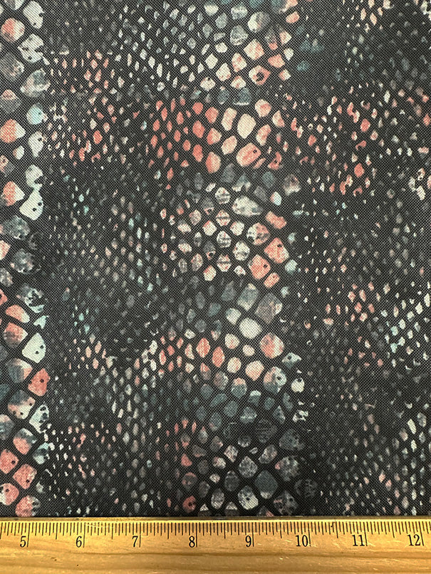 Black Multi Reptile Print Stretch Mesh Fabric
