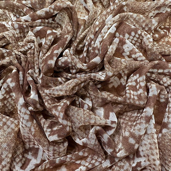 Brown and Beige Multi Print Snakeskin Stretch Mesh Fabric