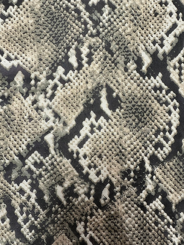 Beige Multi Snakeskin Print Stretch Mesh Fabric