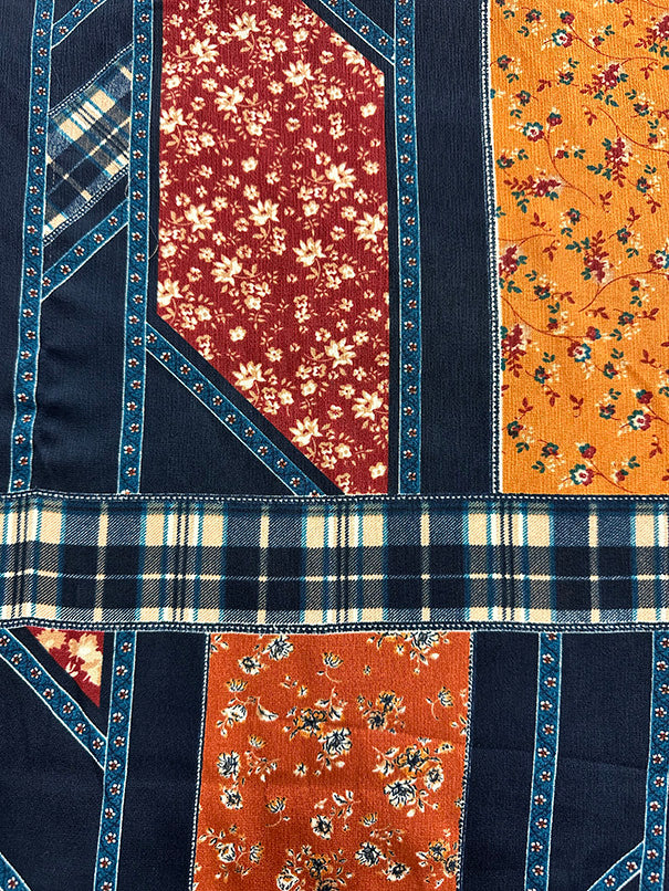 Navy Multi Patchwork Print High Crepe Fabric