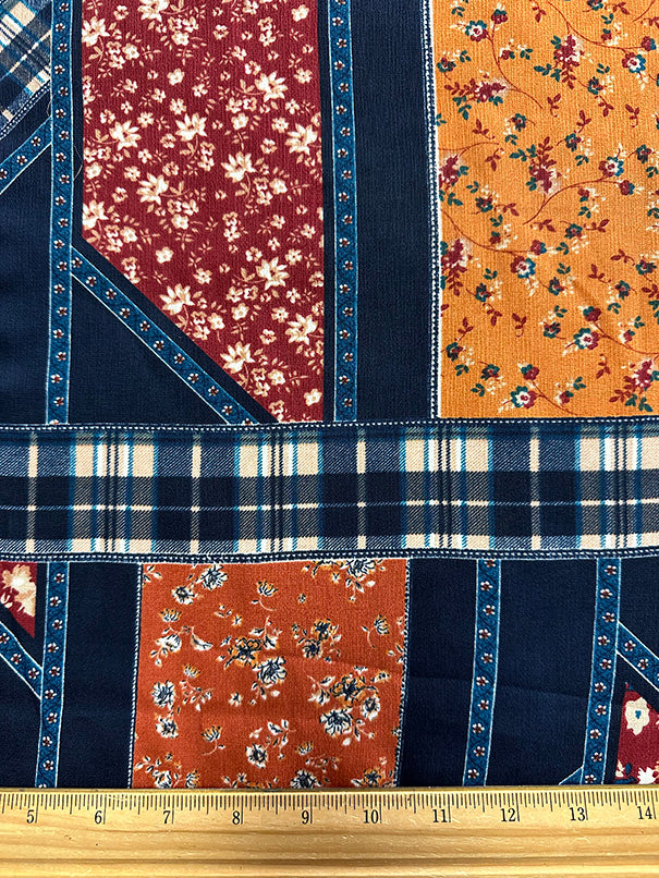 Navy Multi Patchwork Print High Crepe Fabric