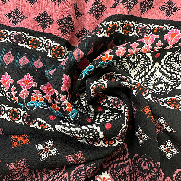 Rose Multi Stripe Print High Crepe Fabric