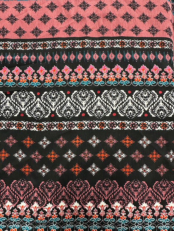 Rose Multi Stripe Print High Crepe Fabric