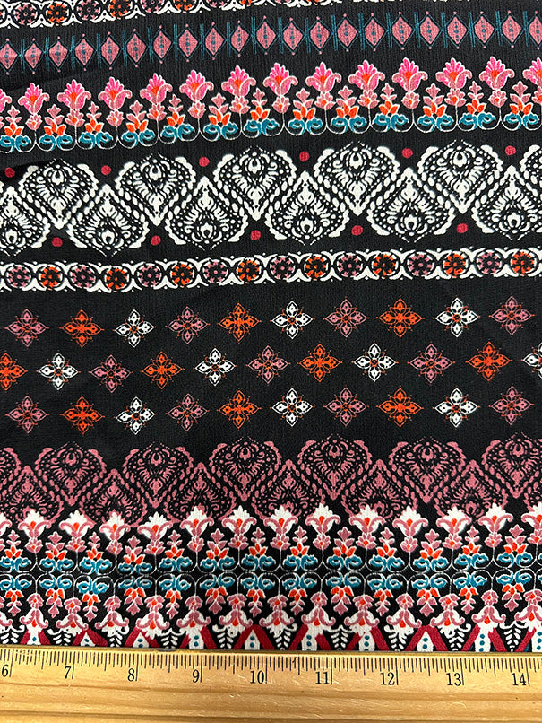Rose Multi Stripe Print High Crepe Fabric