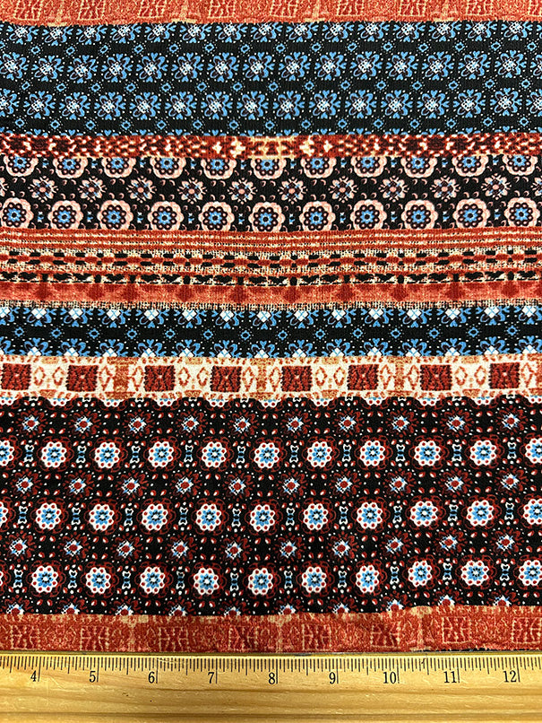 Blue Multi Stripe Print High Crepe Fabric
