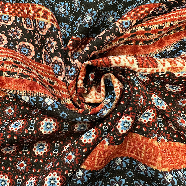 Blue Multi Stripe Print High Crepe Fabric
