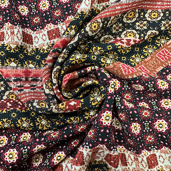 Red Multi Stripe Print High Crepe Fabric
