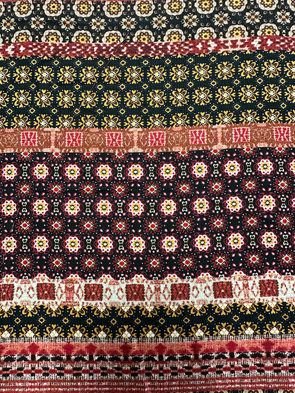 Red Multi Stripe Print High Crepe Fabric