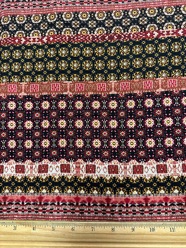 Red Multi Stripe Print High Crepe Fabric