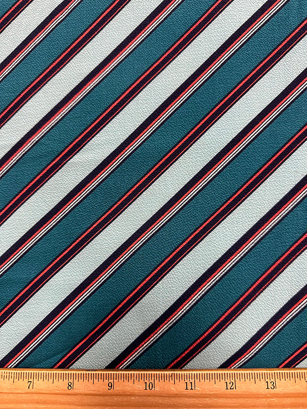 Teal Multi Diagonal Stripe Poly Print High Crepe Fabric