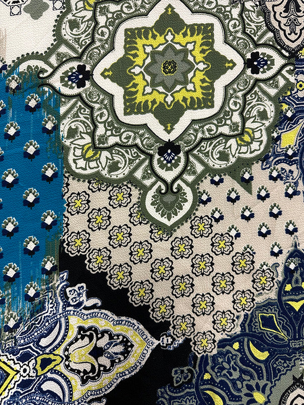 Beige Multi Medallion Print High Crepe Fabric