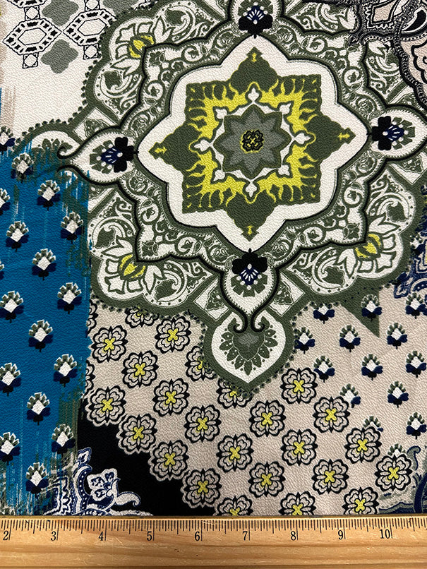 Beige Multi Medallion Print High Crepe Fabric
