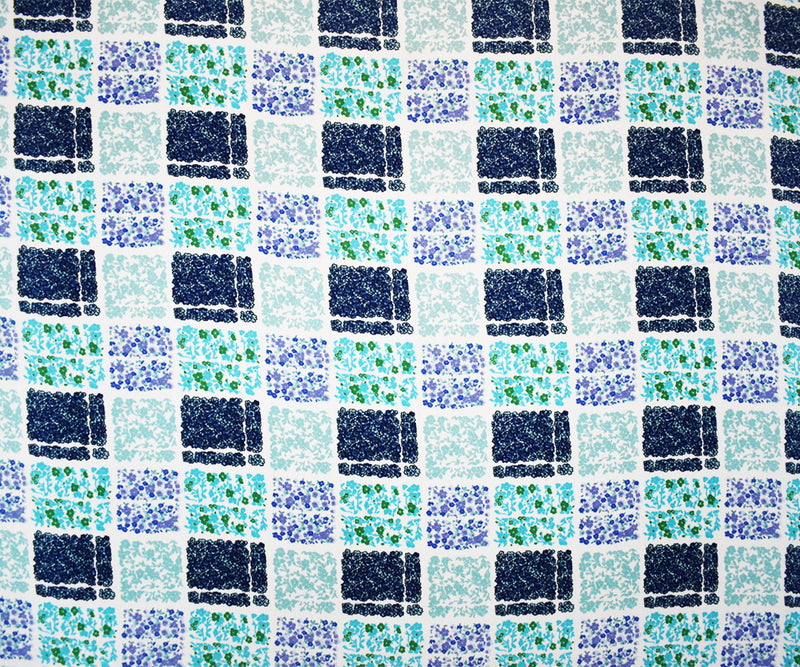 Turquoise Poly Check Floral Plaid Printed Moss Crepe Woven Fabric