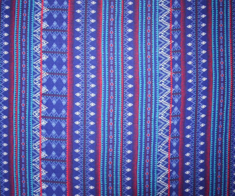 Blue-Multi Poly Aztec Stripe Printed Pebble Chiffon Woven Fabric