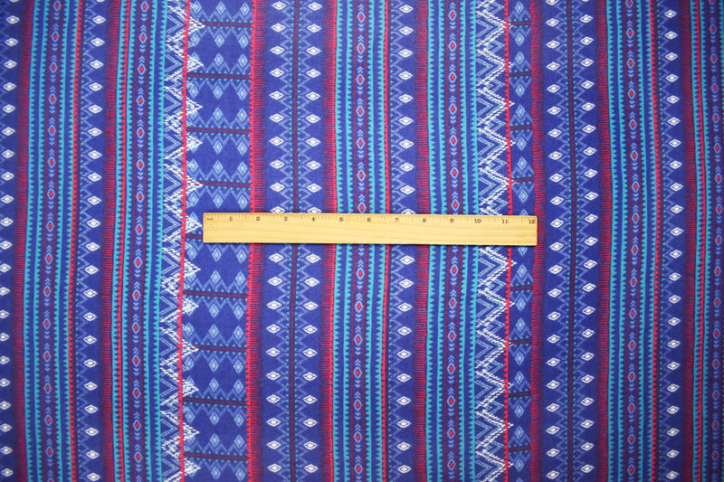 Blue-Multi Poly Aztec Stripe Printed Pebble Chiffon Woven Fabric