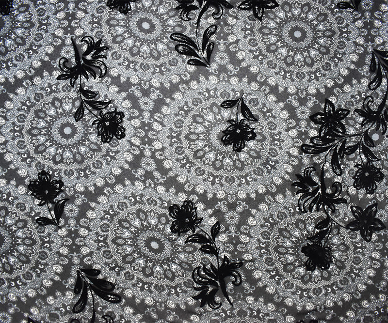 Black Poly Medallion Print Floral Burnout Chiffon Woven Fabric