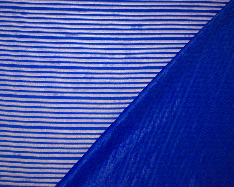 Blue Poly Stretch Spandex Rib Like Mesh Knit Fabric