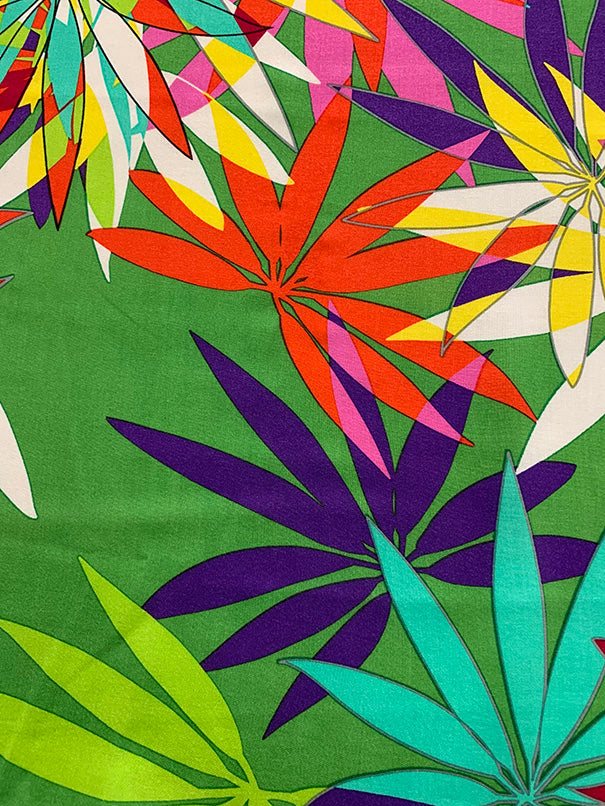 4 YD PC-Green Multi Palm Frond Print Rayon Challis Fabric