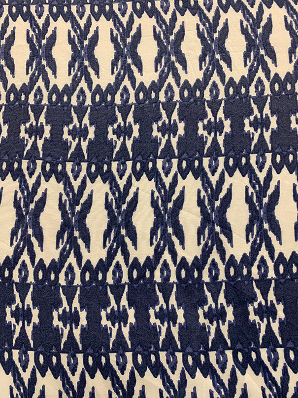 Periwinkle and White Stripe Print Rayon Challis Fabric