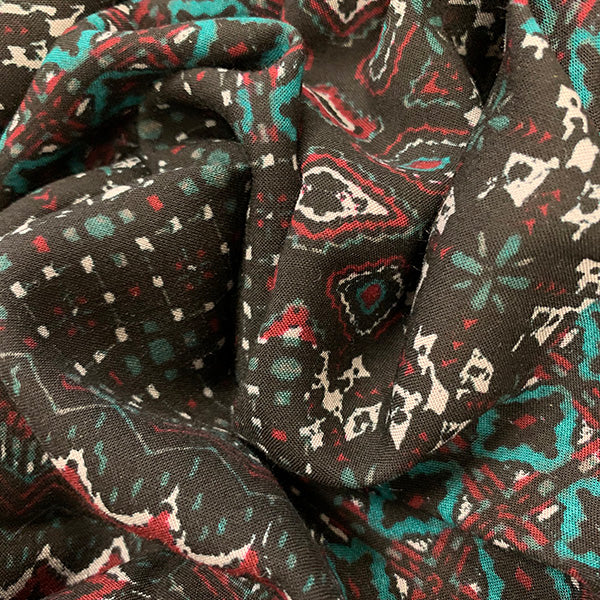 Black Multi Patchwork Print Rayon Challis Fabric