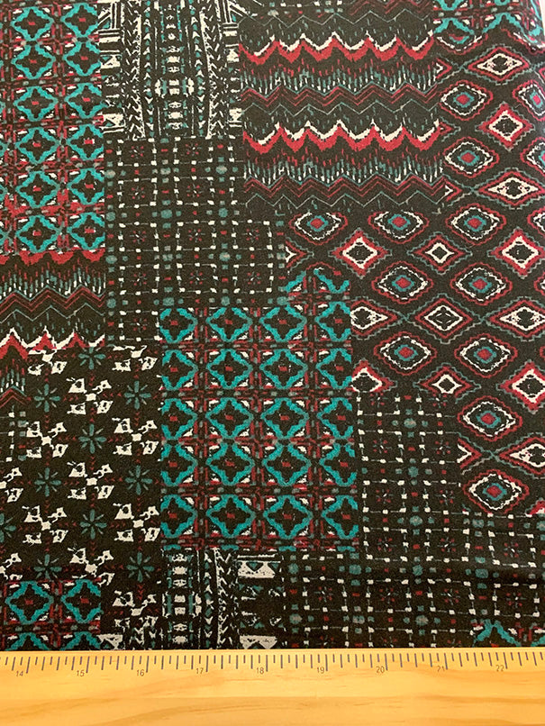 Black Multi Patchwork Print Rayon Challis Fabric