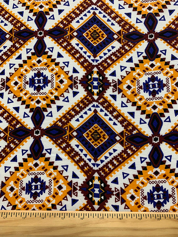 Orange Multi Aztec Print Rayon Challis Fabric