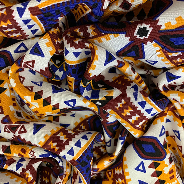 Orange Multi Aztec Print Rayon Challis Fabric