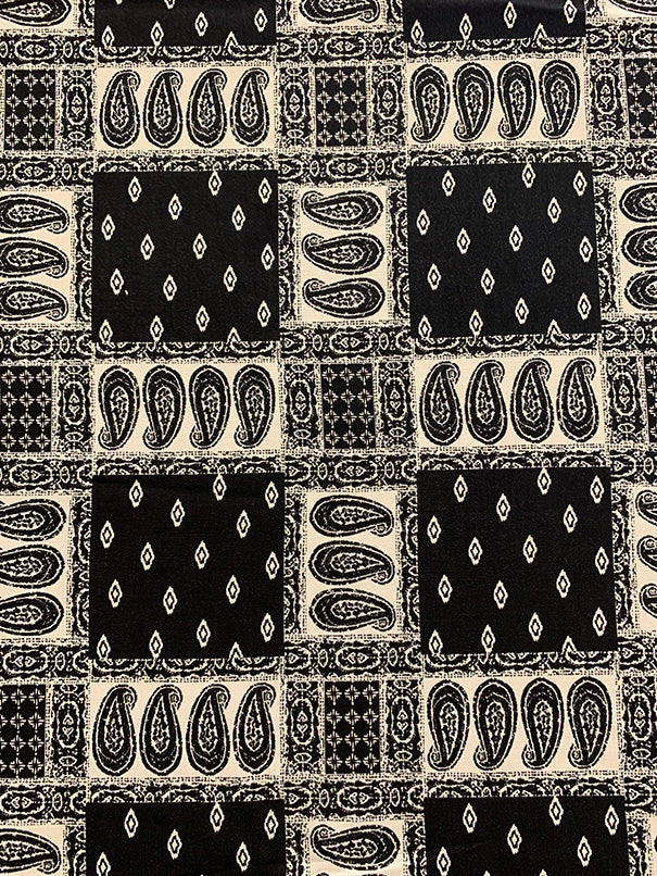 Black and White Bandana Print Rayon Challis Fabric