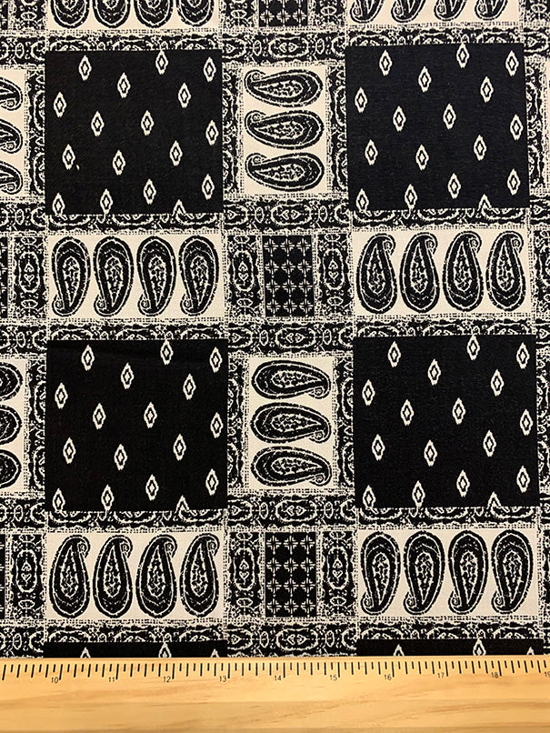 Black and White Bandana Print Rayon Challis Fabric