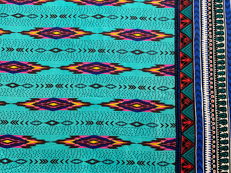 Blue and Pink Multi Stripe Print Rayon Challis Fabric