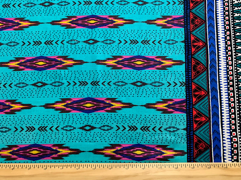 Blue and Pink Multi Stripe Print Rayon Challis Fabric