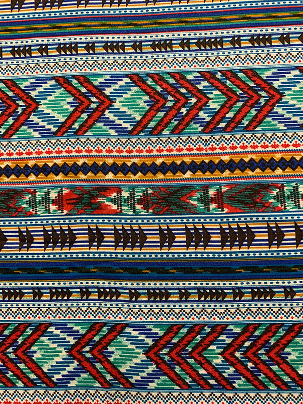 White Multi Stripe Print Rayon Challis Fabric