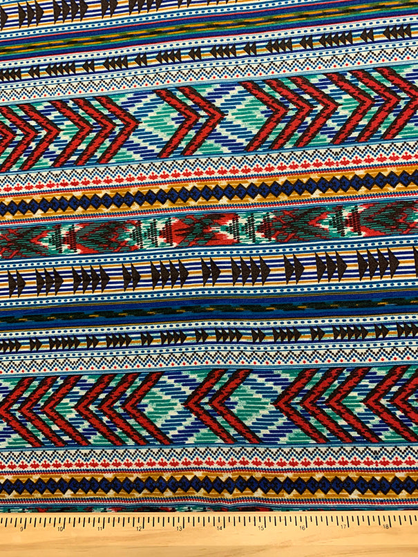 White Multi Stripe Print Rayon Challis Fabric