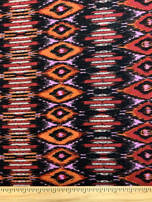 Black and Red Multi Stripe Print Rayon Challis Fabric