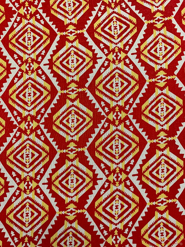 Red Multi Print Rayon Challis Fabric