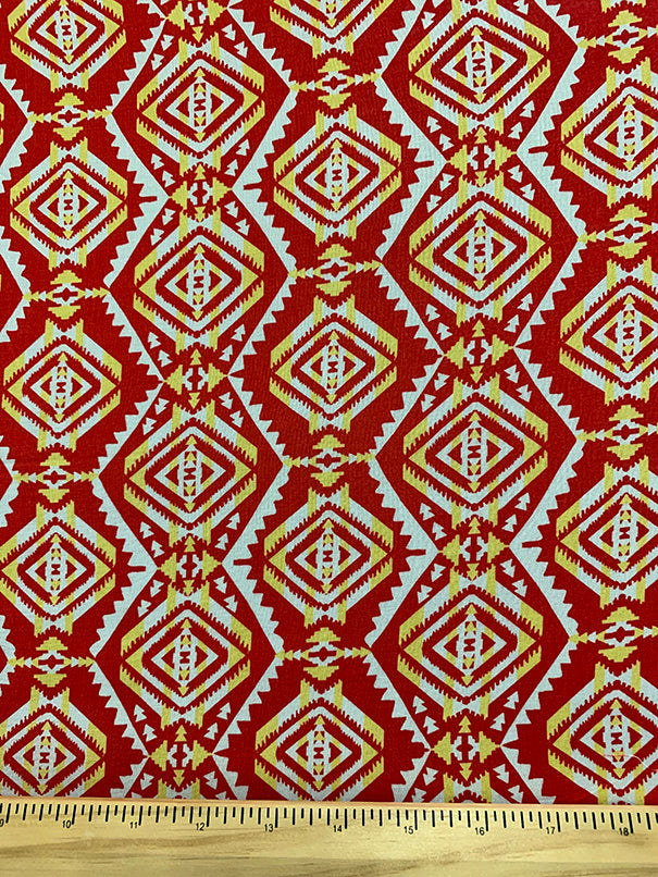 Red Multi Print Rayon Challis Fabric
