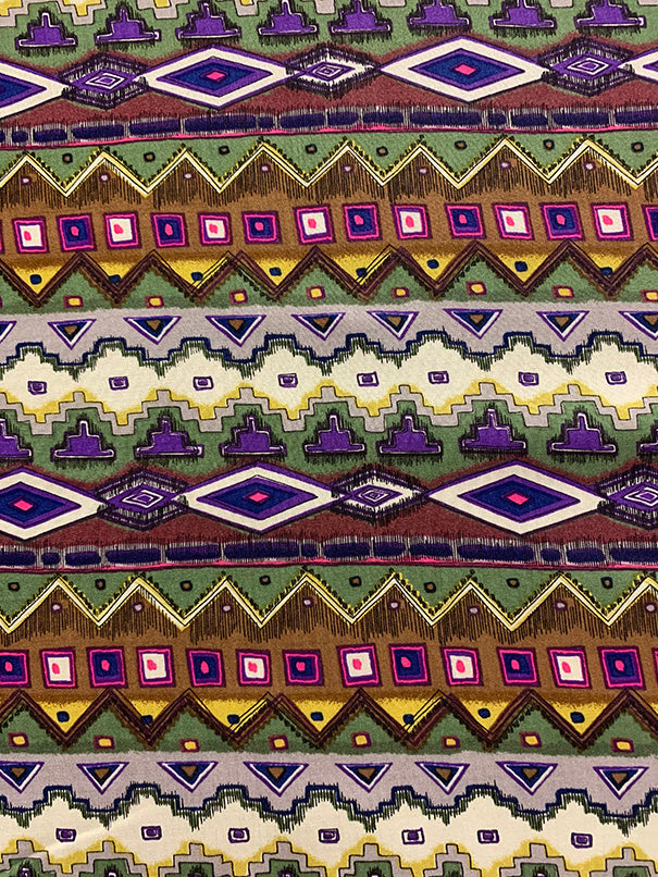 Brown Multi Aztec Stripe Print Rayon Challis Fabric