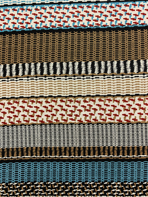 Red and Brown Multi Stripe Print Rayon Challis Fabric