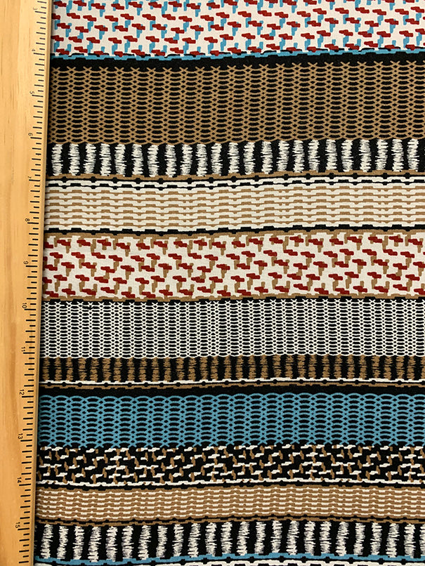 Red and Brown Multi Stripe Print Rayon Challis Fabric