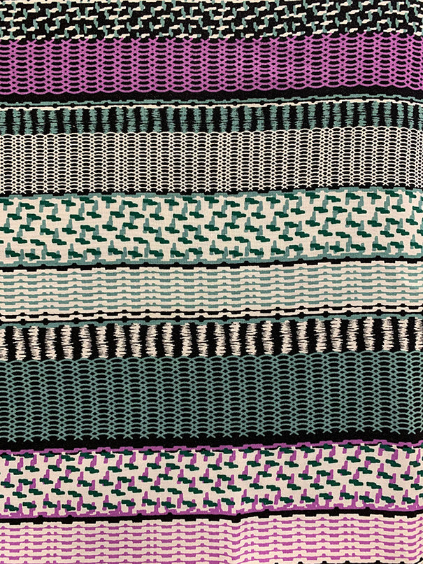 Purple and Aqua Multi Stripe Print Rayon Challis Fabric
