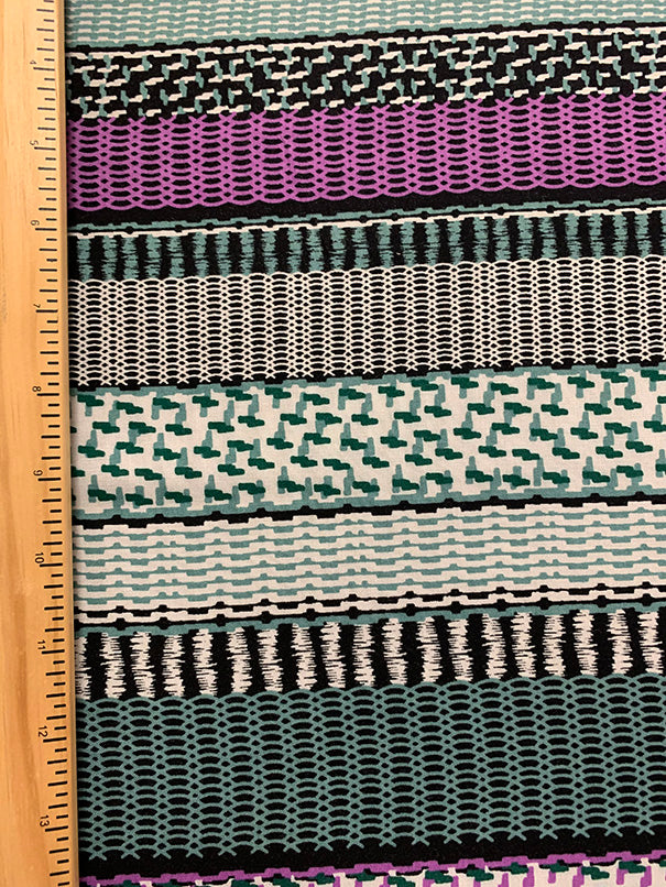 Purple and Aqua Multi Stripe Print Rayon Challis Fabric