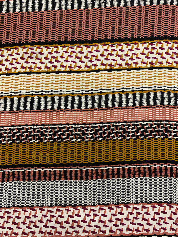 Rose and Copper Multi Stripe Print Rayon Challis Fabric