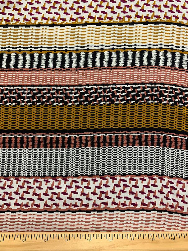 Rose and Copper Multi Stripe Print Rayon Challis Fabric