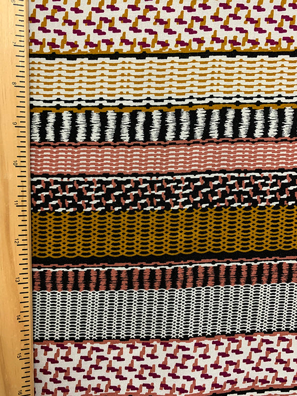 Rose and Copper Multi Stripe Print Rayon Challis Fabric