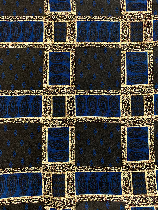 Navy and Black Bandana Patchwork Print Rayon Challis Fabric