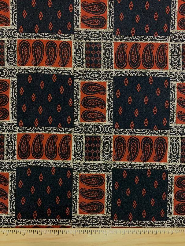 Red and Black Bandana Patchwork Print Rayon Challis Fabric