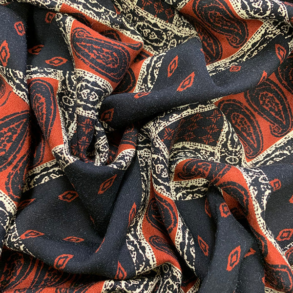 Red and Black Bandana Patchwork Print Rayon Challis Fabric