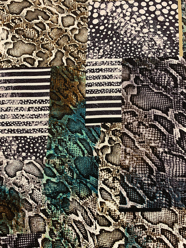 Shades of Gray Multi Animal Patchwork Print Rayon Challis Fabric