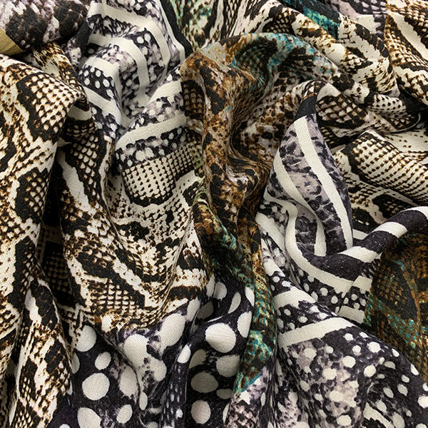 Shades of Gray Multi Animal Patchwork Print Rayon Challis Fabric
