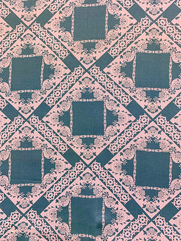 Green and White Lace Look Print Rayon Challis Fabric